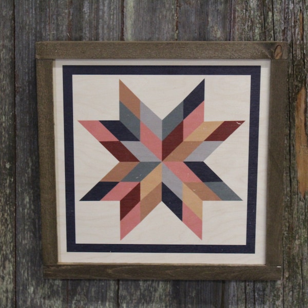 Star Triangle Barn Quilt Wood Sign Stylized Geometric Origami Pastel Square Pattern Block Wall Art Farmhouse Primitive Rustic