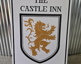 Castle Inn Lion Pub Sign Tavern Medieval Historic Step back in time Vintage Rustic European English Old World Tavern Man Cave Bar