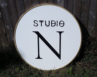 Custom Round Business Sign Commerical Signage Made To Order Studio Photography Store Front Small Business Logo Circle Wooden Minimalist