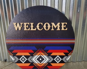 Welcome Western Barn Quilt Window Hanging Decorative UV Wood Sign Cute Country Signage  Raised Home Colorful Diamond Sign Aztec