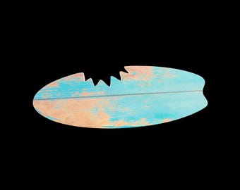 Distressed Surfboard Sign – Weatherproof PVC Beach Wall Art in Turquoise and Tan for Coastal Home or Outdoor Decor