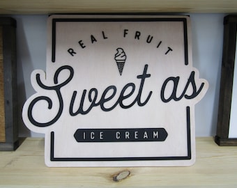 Custom Sign Square Business Commerical Signage Ice Cream Sweets Fruits 3D Made to Order Co Store Front Small Shop Logo Wooden Handmade
