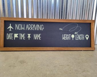 Baby Arriving Nursery Airport Wood Sign Raised Text Large Printed Hanging Rustic American Farmhouse Décor