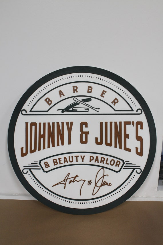 Beauty and Barber Bobby pin Razor Salon Parlor Custom Sign Round Commerical Signage Single Double Sided Made to Order Logo Wooden Handmade