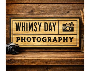 Photography Wooden Sign • Rustic Studio Wall Decor • Custom Business Logo Sign • Handmade Wood Photography Studio Sign