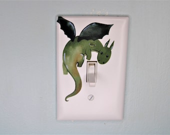flying green dragon fairy tale princess prince nursery light switch cover plate printed in color cartoon unique decor