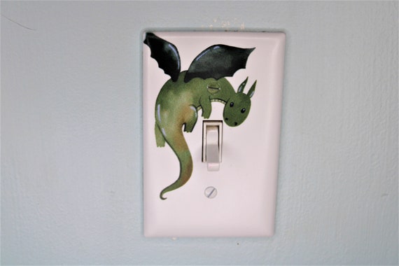 flying green dragon fairy tale princess prince nursery light switch cover plate printed in color cartoon unique decor