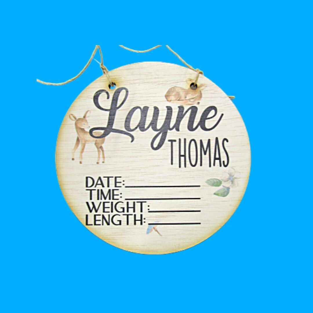 Custom Wood‑printed Birth Announcement Sign • Woodland Baby Name Plaque ...