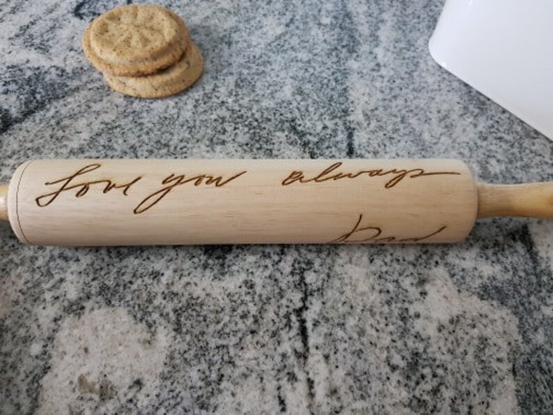 Handwriting, Loved Ones Signature, Rolling Pin, Embossed, Engraved, Wooden Rolling Pin, Cookie Stamp, Laser, Hardwood 10 inch, pottery