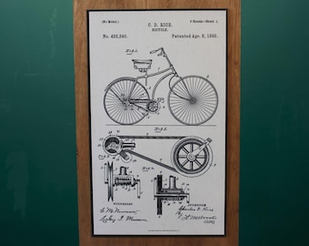 Vintage Bicycle Patent Art Print – 1890 Mechanical Diagram Illustration with Detailed Engineering Lines – Classic Industrial Wall Decor