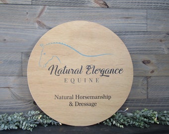 Small Business Sign Logo Your Actual Logo Round Natural Elegance Equine Design Custom Circle Personalized Horseman Wall Art Color Wood Print