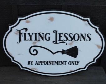 large wood sign Oval 3D Halloween Witch Flying Lesson farmhouse broom distressed holiday salem hocus pocus