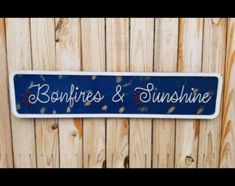 Bonfires & Sunshine Sign – Raised Wood Summer Decor – Rustic Outdoor Patio Sign – Layered Wood Wall Art Summer Porch Decor Patio Decor