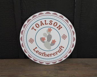 Personalized Leathercraft Cactus Aztec Desert Smooth Waterproof Sign PVC Plastic Round Circle Logo Custom Business Signage Commerical