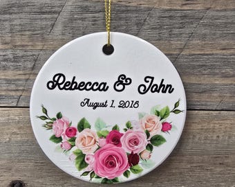 Wedding Save the Date Ceramic Ornament Floral Anniversary Gift Christmas Tree Hanging Decorative