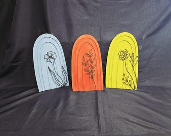 Set of 3 Boho Rainbow Engraved with raised 3D flowers Wood Signs for wall decor for home, spa or Salon