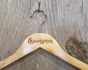 Groomsman Groomsmen Bridal Party Engraved Hard Wood Hanger Clothes Coat Sturdy Gift Wedding Bromellow Personalized