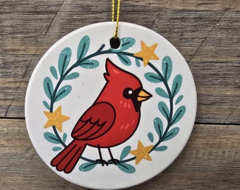 Red Cardinal Ceramic Ornament – Handcrafted Holiday Keepsake with String
