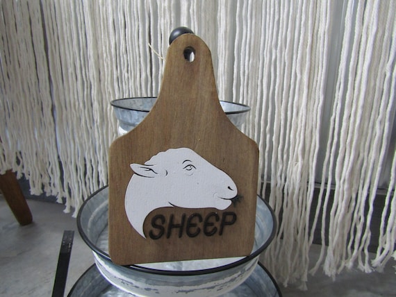 Sheep Farm Animal Wooden Ear Tag Teir Tray Decor Farmhouse Decor Wood Small Rustic Country Style Decoration Livestock Kitchen