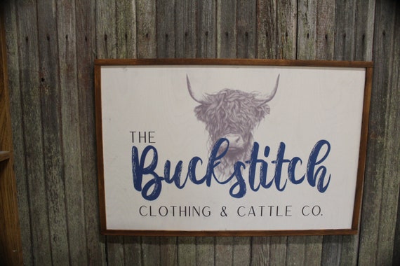 Highland Cow Custom Ranch Sign Logo Printed Over Sized Large Cow Cattle Your Business Logo Scottish Western Rustic Cabin Wood Decoration Art