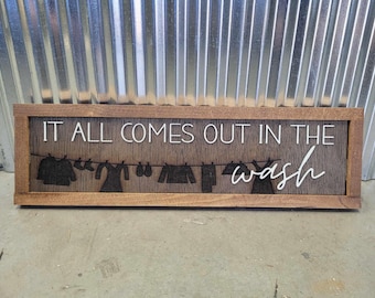 Laundry Wash Wood Sign Raised Text Large Printed Bedroom Hanging Décor Laundry Washroom Clothesline Engraved