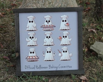 Ghost Baking Kitchen Halloween Baking Commitee Ghostie Group Halloween Fall Decor Official Cookies Sweets Bakery Chef Hat Handmade Wall Art