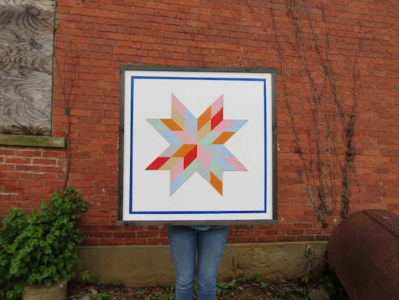 Oversized Square Barn Quilt Image Printed On Wood Color Pastel Geometrical Farmhouse Country Style Handmade Decor Star Outdoor Primitive