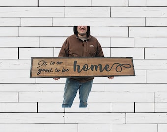 Rustic 3D Raised Wood Home Sign • “It Is So Good to Be Home” • Layered Farmhouse Entryway Wall Decor