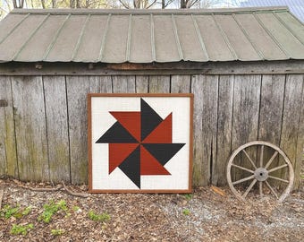 black and Red PVC Rustic Barn Quilt • Faux Wood Grain Print • Farmhouse Outdoor Wall Art