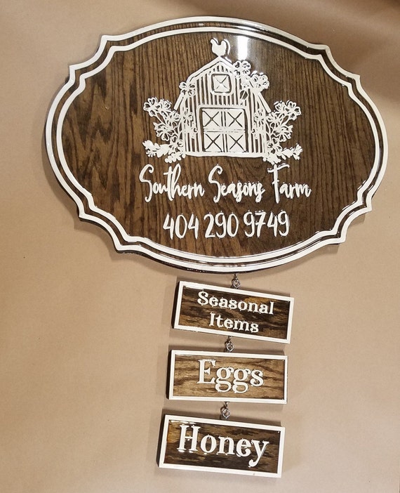 Farm Market Sign, Seasonal Store, Hanging Options, Eggs, Honey, Business Sign, Oval, Raised Text, Custom, Small Business Laser Cut, Wood