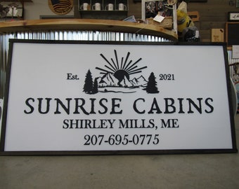 Cabin Rental SunRise Custom Business Sign Rectangle 3D Large Custom Your LOGO Company Indoor Outdoor Small Business Logo Laser Cut Wood Sign