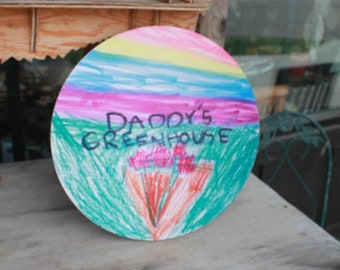 Personalized Kids Drawing Art Garden Waterproof Sign Smooth Round Circle Outdoor Ready your Art Great for hanging or wall mounted