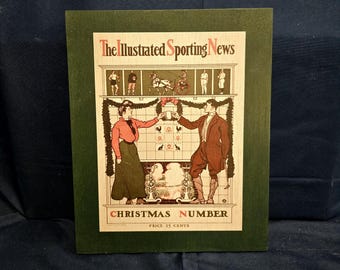 Illustrated Sporting News Vintage Christmas Magazine Cover Printed Wood Sign for Holiday Decor, Mantle, Man Cave