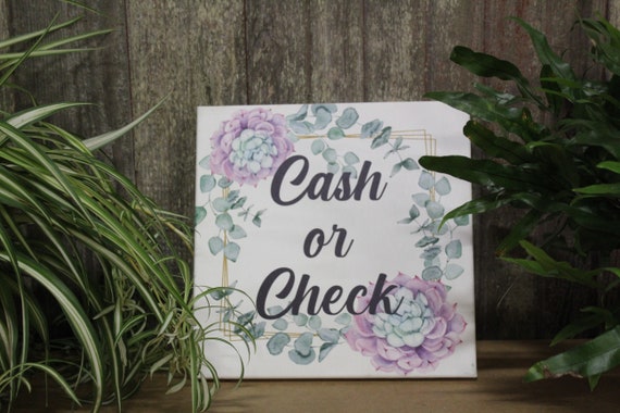 Vendor Booth Canvas Cash or Check Succulent Plants Organic Canvas Printed Sign For Small Business Craft Fair Market Signage Announcement