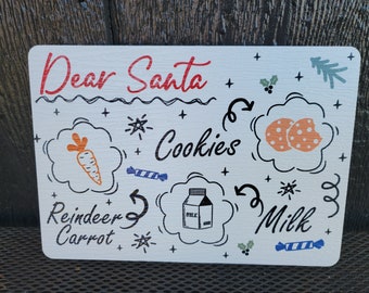 Dear Santa Cursive Drawing Tray Cookies Milk Reindeer Carrot PVC Printed Christmas Day Treat Gift Snack Plate Leave for Santa