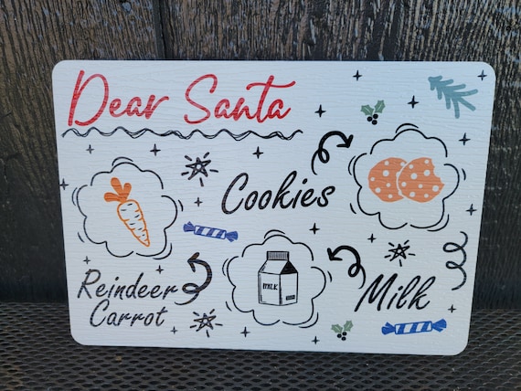 Dear Santa Cursive Drawing Tray Cookies Milk Reindeer Carrot PVC Printed Christmas Day Treat Gift Snack Plate Leave for Santa