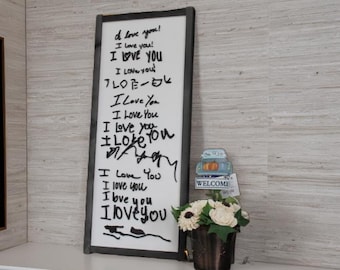 Custom I love you Handwriting Sign Kids Parents Grandparents Gift for her Gift for him Raised 3D Note Reminder Wedding Valentines Day Frame