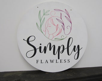 Your Actual Logo Round Booth Vendor Signage Simply Flawless Small Business Hanging Sign Business Custom Circle Personalized Color Wood Print