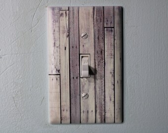 Rustic whitewashed pallet wood nails with warn painted paint chips light switch cover plate farmhouse decor