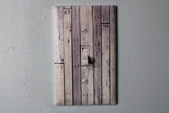 Rustic whitewashed pallet wood nails with warn painted paint chips light switch cover plate farmhouse decor