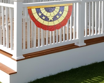 Patriotic Plastic Printed Sign • Rustic Americana Bunting Decor • Weatherproof Outdoor Patriotic Wall Art • Red White Blue Fan Sign