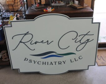 River Psych Coastal Water Personalized Business Signage Contour 3D Custom Small Business Indoor Outdoor Commerical Laser Cut Name Wood
