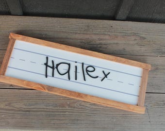 Handwriting your actual hand writing sign personalized Lined Paper Learning to write Kids Name Kids handwriting School days Giftable
