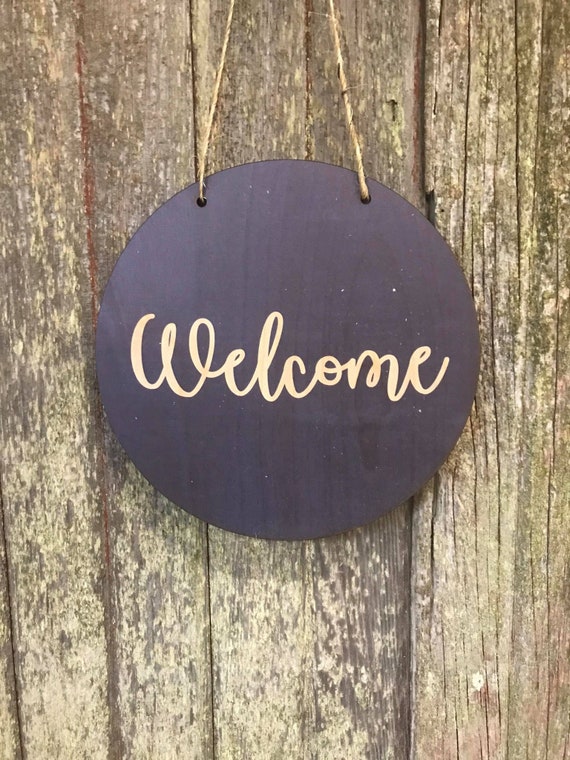 Welcome Wall Hanger Wood Door Hanger Round Front Door Entry Way Decor Plaque Wall Art Wood Print