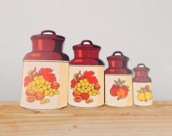 Vintage Fruit Canister Set – UV Printed Retro Kitchen Decor – Colorful Farmhouse Wall Art Wood