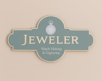 Vintage Jeweler Sign Watchmaking & Engraving Shop Decor Colonial Design Watch Art Jewelry Wood Printed Contour Cut Handcrafted Decor