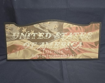 United States of America Semiquincentennial Celebration Flag Printed Wood Sign: 1776-2026