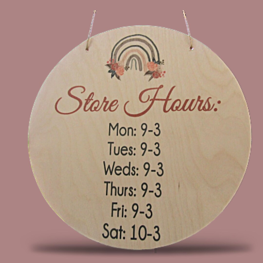 Printed Wood Store Hours Sign • Rainbow Floral Business Sign • Boutique ...