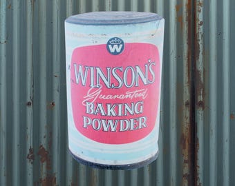 Vintage Winson’s Baking Powder Tin Art Print – Retro Pink Can Illustration in Classic Antique Style for Rustic Kitchen Wall Decor