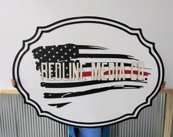 American Flag Oval Sign Business Logo Large Wood Oval Business Sign Commercial Signage Flag Company Logo Personalized  Made To Order